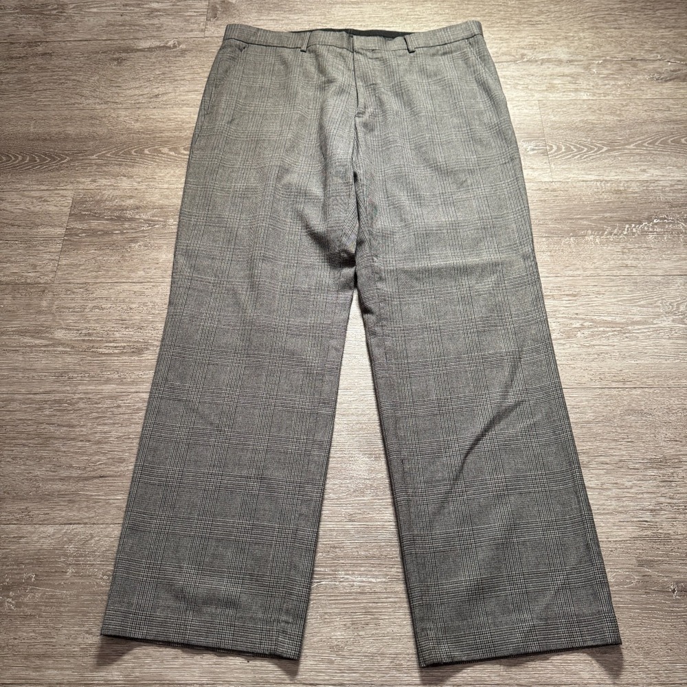 Express Pants Mens 38 Gray Plaid Producer Straight Wool Blend 38x31 Herringbone